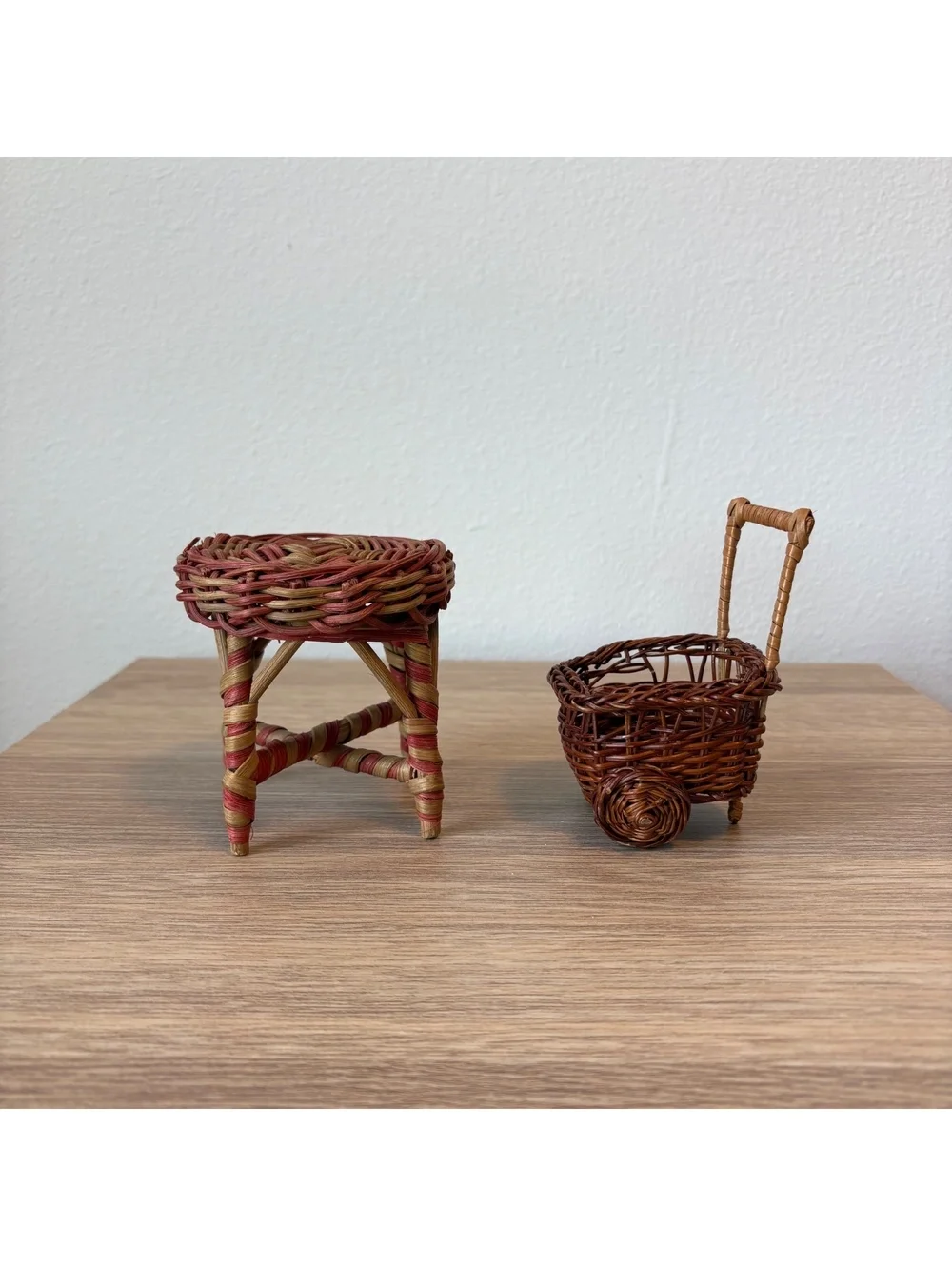 Vintage Muffy Vanderbear Rattan Table and Cart, Dollhouse Furniture, 1990s